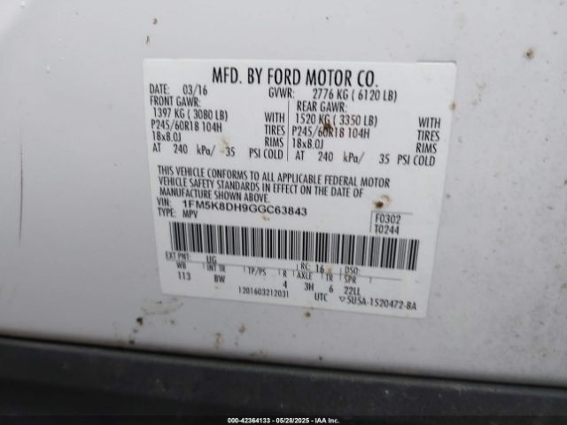 1FM5K8DH9GGC63843 Ford EXPLORER XLT