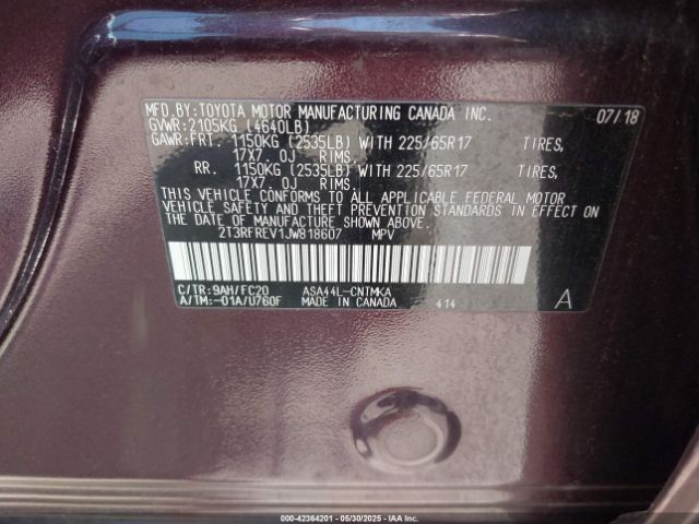 2T3RFREV1JW818607 Toyota Rav4 Xle