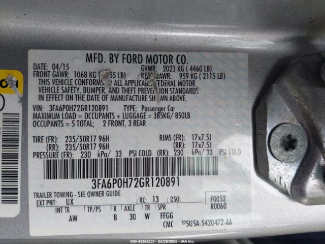 3FA6P0H72GR120891 Ford FUSION SE
