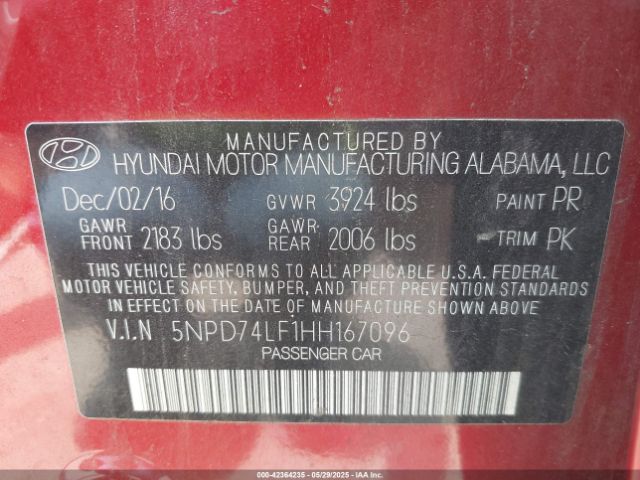5NPD74LF1HH167096 Hyundai ELANTRA SE