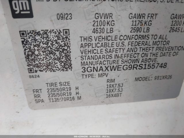 3GNAXWEG9RS155748 Chevrolet Equinox Awd Rs