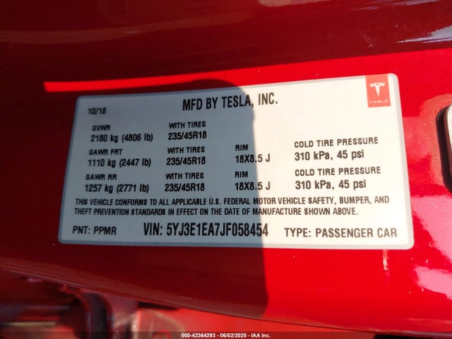 2018 TESLA MODEL 3 5YJ3E1EA7JF058454 Photo 8