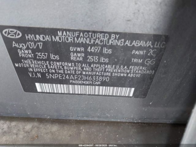 5NPE24AF2JH633890 Hyundai SONATA SE