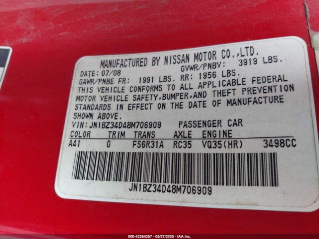 2008 NISSAN 350Z JN1BZ34D48M706909 Photo 8