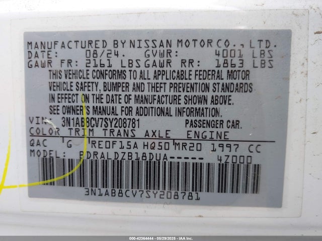 3N1AB8CV7SY208781 Nissan SENTRA SV