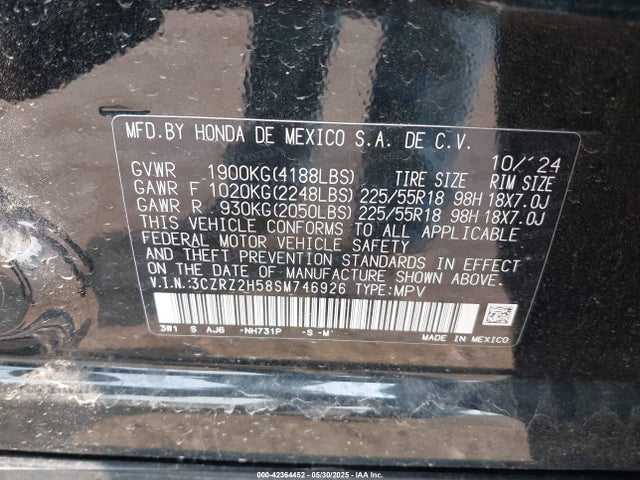 3CZRZ2H58SM746926 Honda k20z5