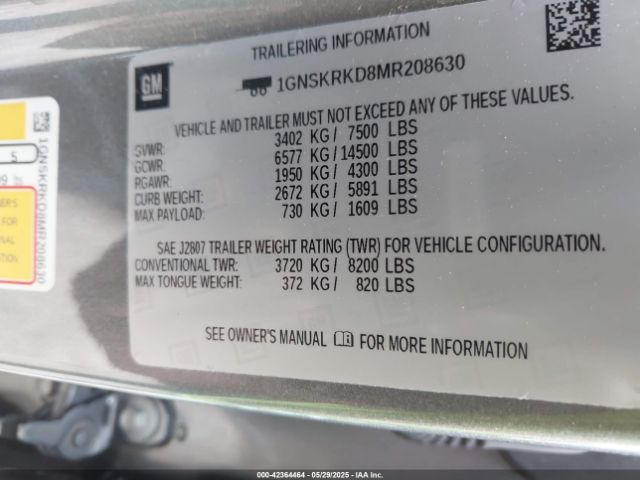 2021 CHEVROLET TAHOE 1GNSKRKD8MR208630 Photo 8