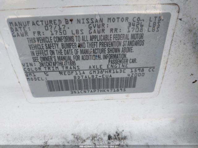 3N1CN7AP7HK471895 Nissan Versa 1.6 Sv
