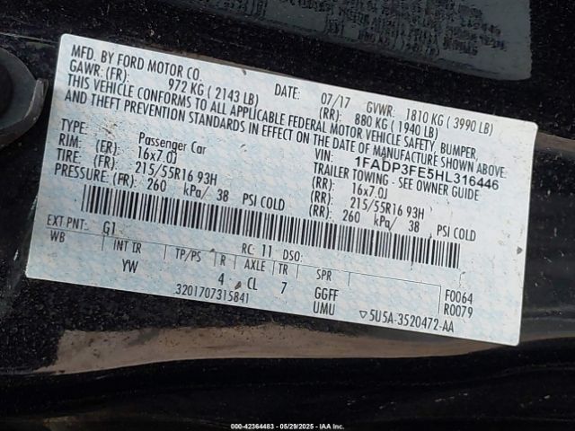 1FADP3FE5HL316446 Ford FOCUS SE
