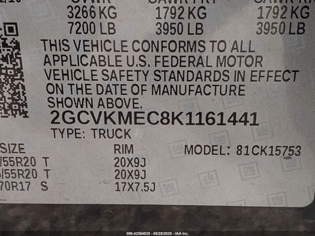 2019 CHEVROLET SILVERADO 1500 LD 2GCVKMEC8K1161441 Photo 8