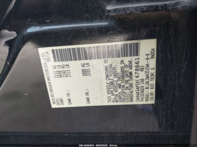 1N4AA5AP1EC478661 Nissan Maxima 3.5 Sv
