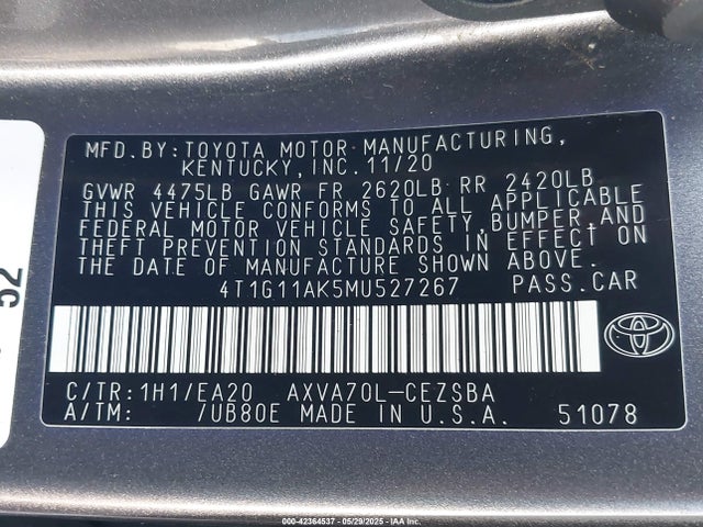 4T1G11AK5MU527267 Toyota a25a-fks