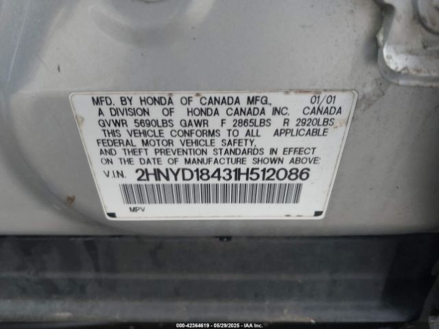 2001 ACURA MDX 2HNYD18431H512086 Photo 8
