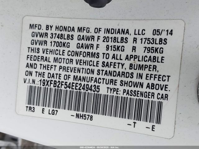 19XFB2F54EE249435 Honda Civic Lx