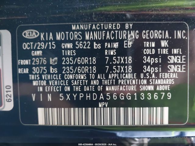 5XYPHDA56GG133679 KIA dohc gdi lambda ii