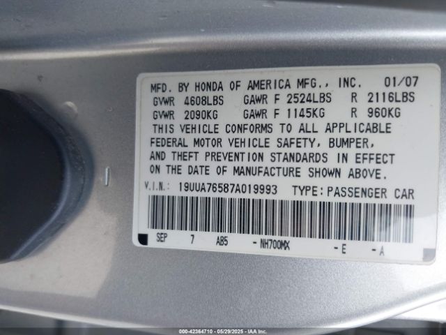 2007 ACURA TL 19UUA76587A019993 Photo 8