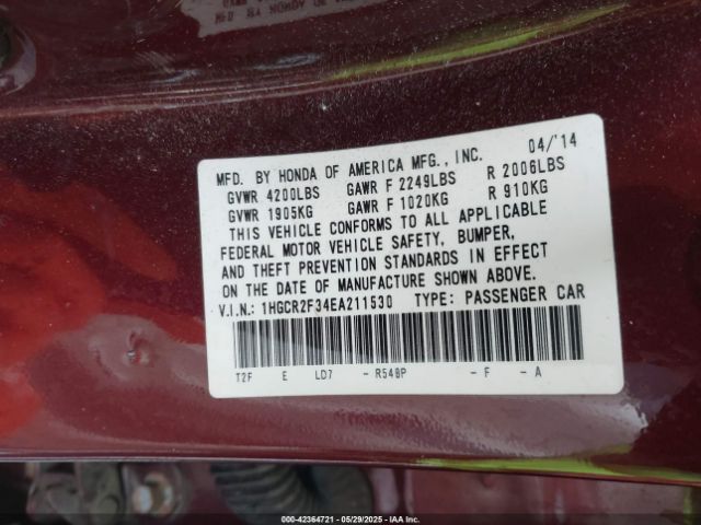 1HGCR2F34EA211530 Honda k24w1