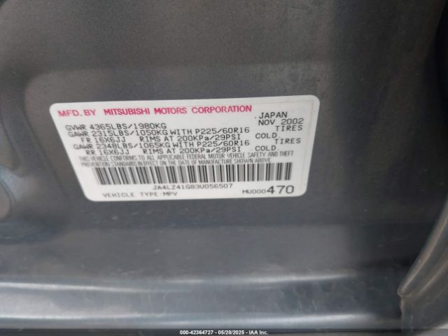 2003 MITSUBISHI OUTLANDER JA4LZ41G83U056507 Photo 8