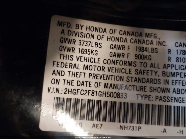 2HGFC2F81GH500833 Honda CIVIC EX