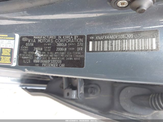 KNAFX4A60F5311209 KIA FORTE LX