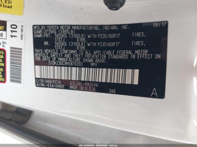 5TDKZ3DC9HS870293 Toyota Sienna Le 8 Passenger