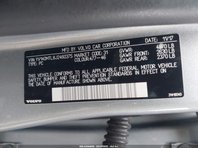 2018 VOLVO S60 YV140MTL8J2460375 Photo 8