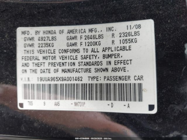 2009 ACURA TL 19UUA965X9A001462 Photo 8