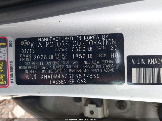 KNADM4A36F6527839 KIA RIO LX