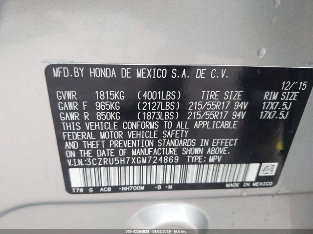 3CZRU5H7XGM724869 Honda r18z9