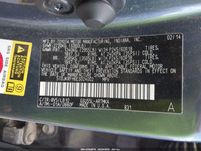 5TDJKRFH6ES024002 Toyota 2gr-fe