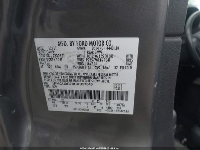 2012 FORD ESCAPE 1FMCU0D70CKB57640 Photo 8