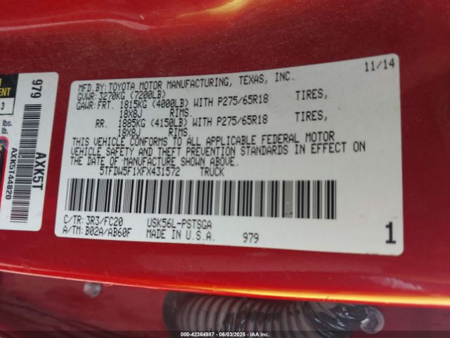 5TFDW5F1XFX431572 Toyota Tundra Sr5 5.7l V8