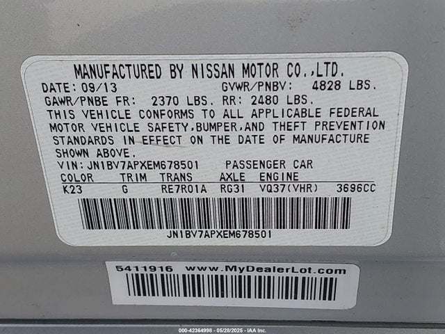 JN1BV7APXEM678501 Infiniti Q50