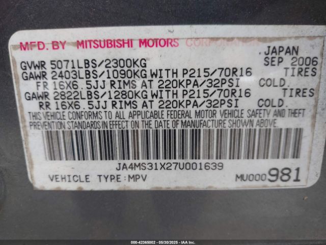 2007 MITSUBISHI OUTLANDER JA4MS31X27U001639 Photo 8