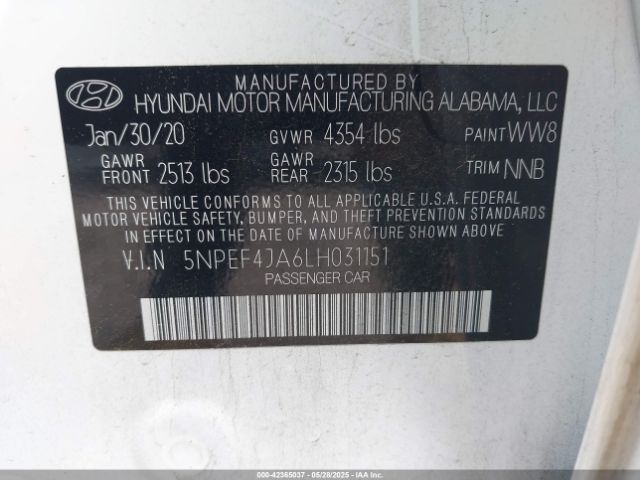 2020 HYUNDAI SONATA 5NPEF4JA6LH031151 Photo 8