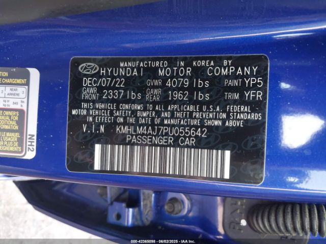 KMHLM4AJ7PU055642 Hyundai Elantra Hybrid Blue