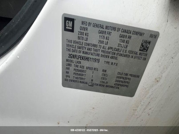Chevrolet EQUINOX LT 2017 2GNFLFEK6H6111919 Image 9