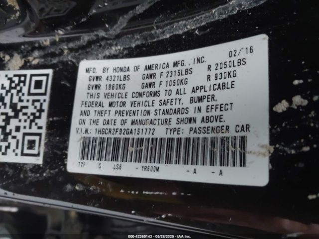 1HGCR2F92GA151772 Honda Accord Ex-l