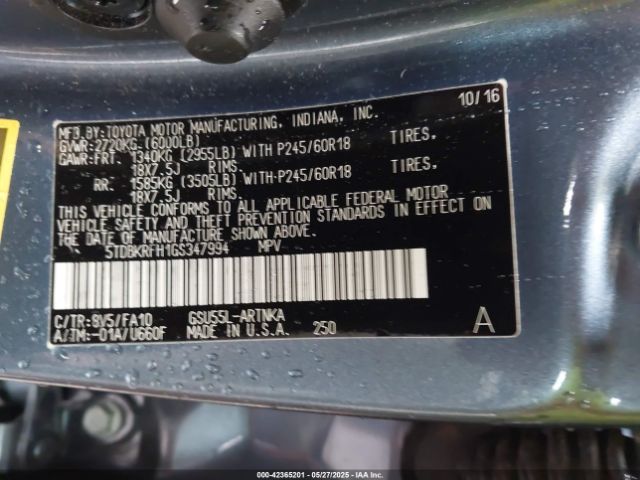 2016 TOYOTA HIGHLANDER 5TDBKRFH1GS347994 Photo 8