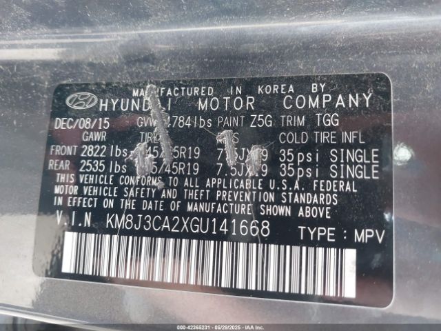 2016 HYUNDAI TUCSON KM8J3CA2XGU141668 Photo 8