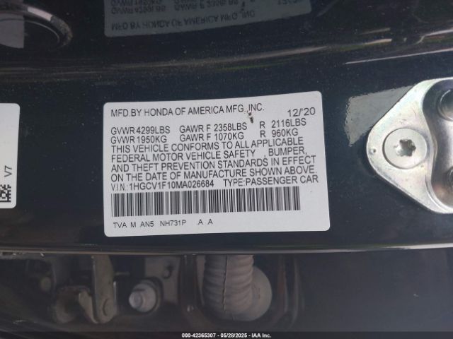 2021 HONDA ACCORD 1HGCV1F10MA026684 Photo 8