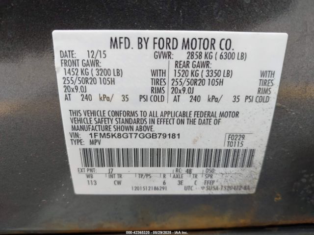 1FM5K8GT7GGB79181 Ford EXPLORER SPORT