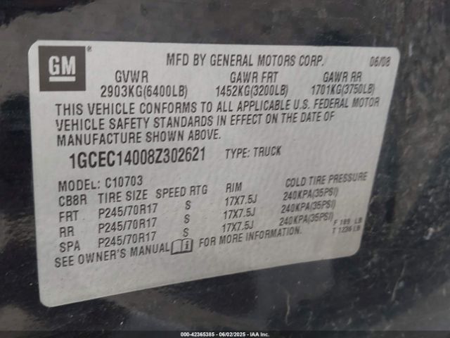 2008 CHEVROLET SILVERADO 1500 1GCEC14008Z302621 Photo 8