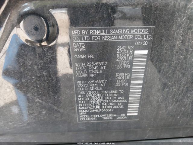 2020 NISSAN ROGUE KNMAT2MV6LP540347 Photo 8