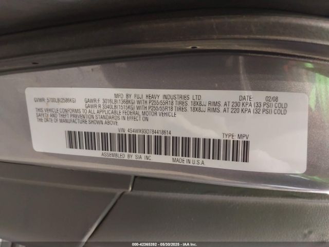 2008 SUBARU TRIBECA 4S4WX93D784418614 Photo 8