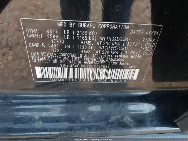 4S4GUHU62R3785564 Subaru na