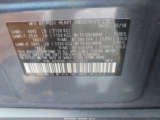 4S4BSBLC0G3293617 Subaru 2.5l u6