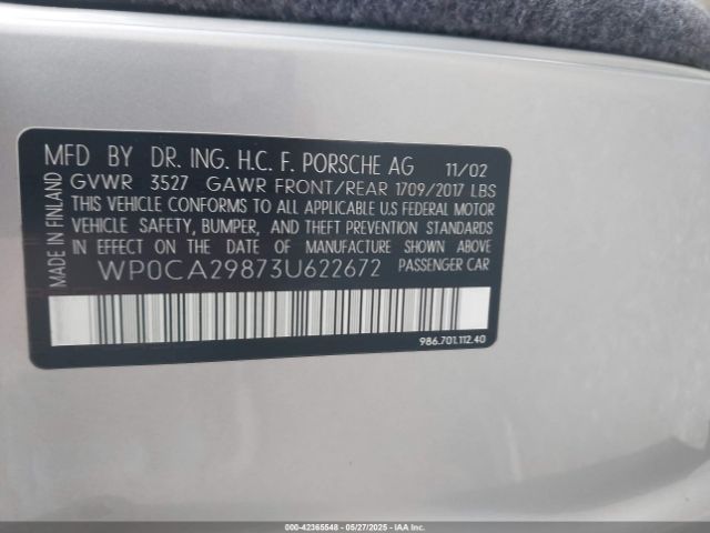 2003 PORSCHE BOXSTER WP0CA29873U622672 Photo 8