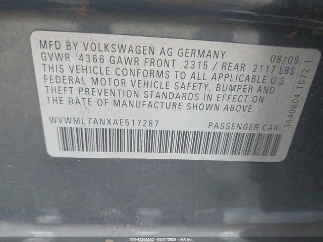 Aukcja sprzedaży 2010 Volkswagen Cc Sport, vin: WVWML7ANXAE517287, numer aukcji: 42365552