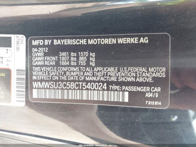 2012 MINI COOPER WMWSU3C58CT540024 Photo 8